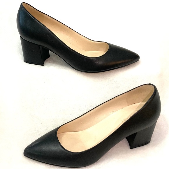 BLACK NINE WEST ISSA BLOCK HEEL MINIMALIST DRESSY COMFORT LEATHER PUMPS SZ 6M - Picture 3 of 14